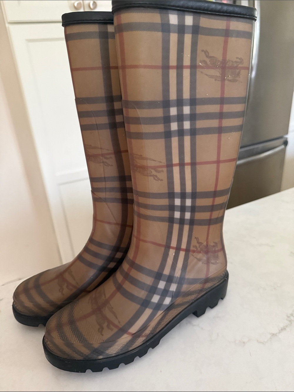 Burberry Tan Plaid Womens Rain & Snow Boots